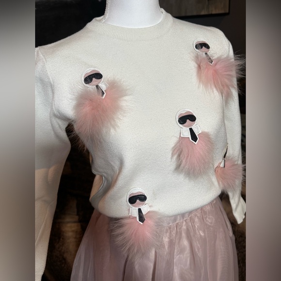 Lolita Sweaters - Lolita White Knit  Faux Fur Sweater Y2K Barbie Core (fendi style)